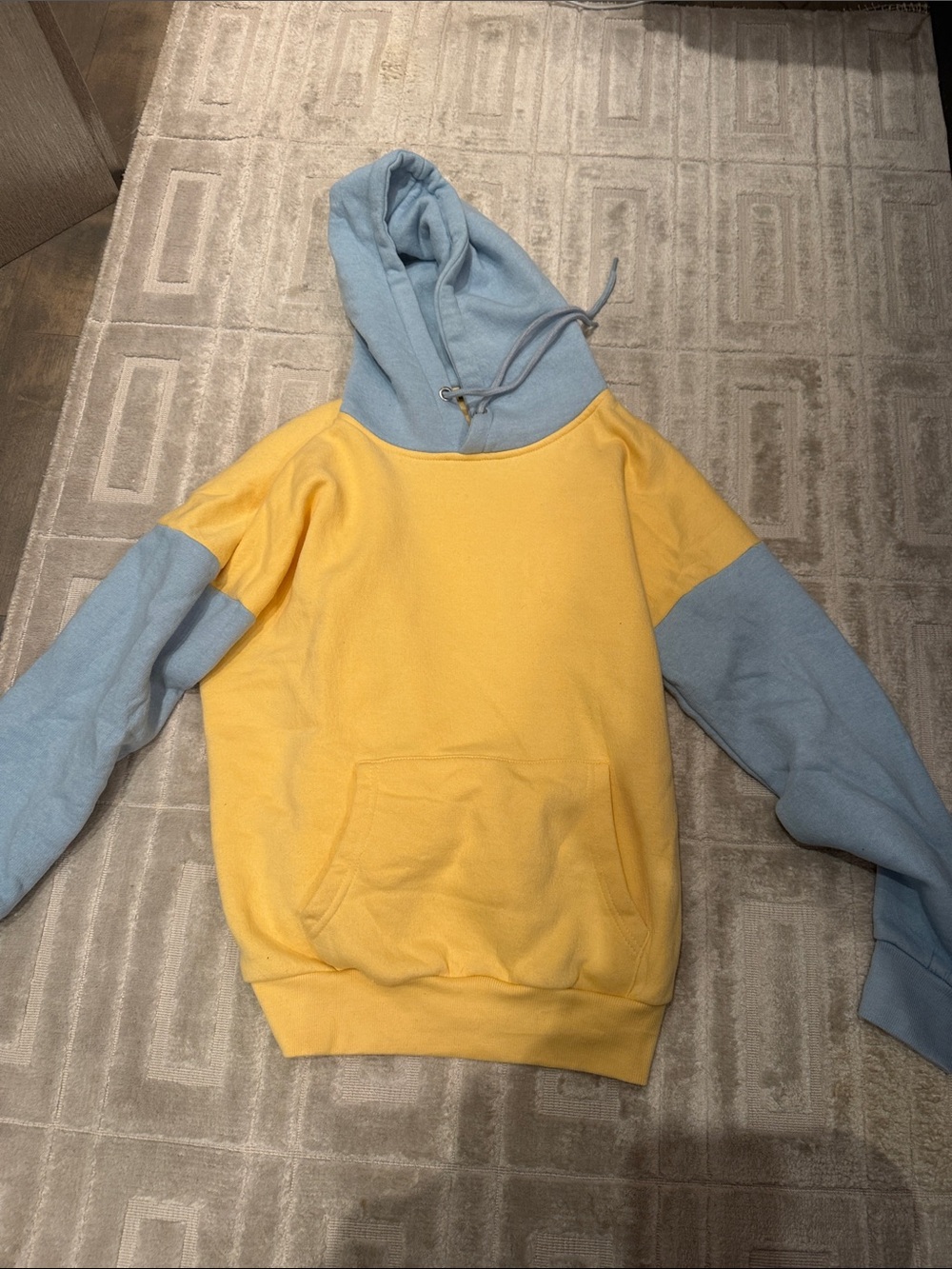 Nasty Gal Yellow and Light Blue Two-Tone Crewneck Hoodie